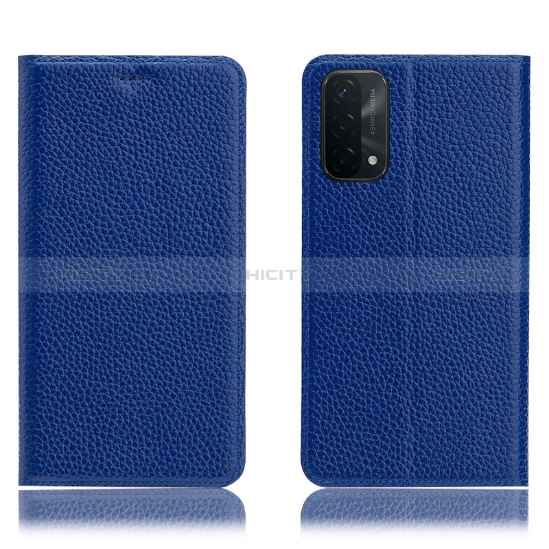 Handytasche Stand Schutzhülle Flip Leder Hülle H02P für Oppo A74 5G Blau Plus