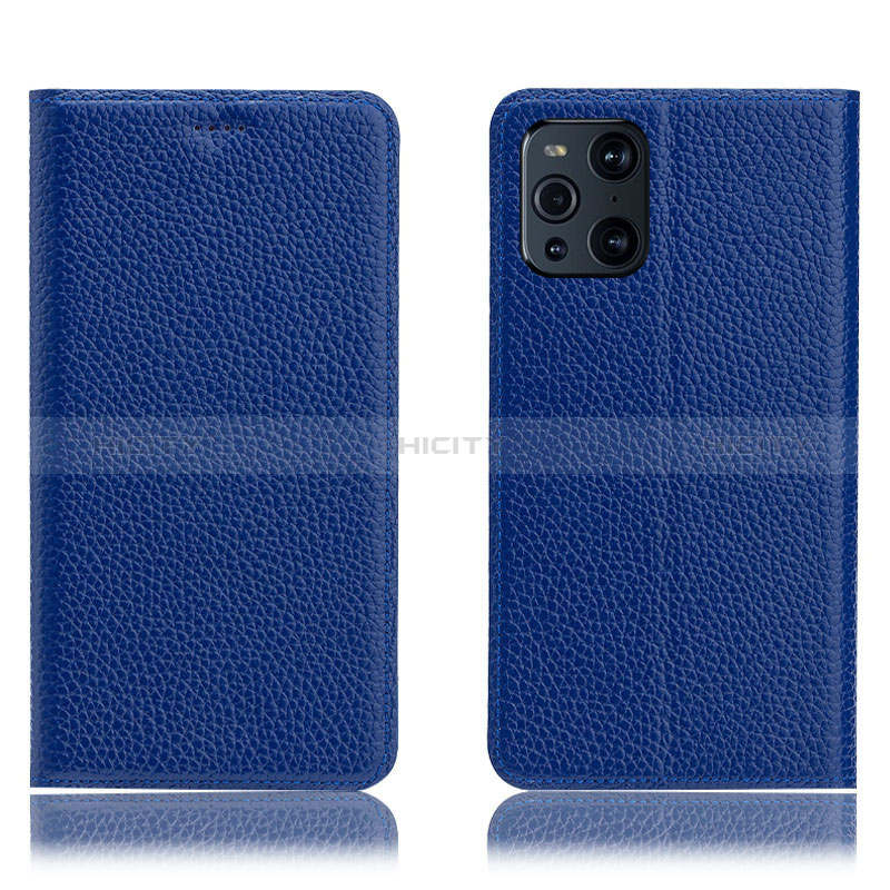 Handytasche Stand Schutzhülle Flip Leder Hülle H02P für Oppo Find X3 5G Blau Plus