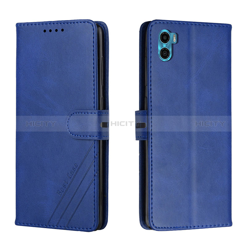 Handytasche Stand Schutzhülle Flip Leder Hülle H02X für Motorola Moto E32 India Blau Plus