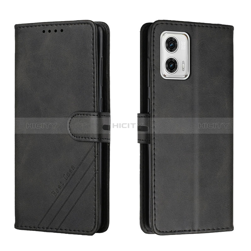 Handytasche Stand Schutzhülle Flip Leder Hülle H02X für Motorola Moto G73 5G Schwarz