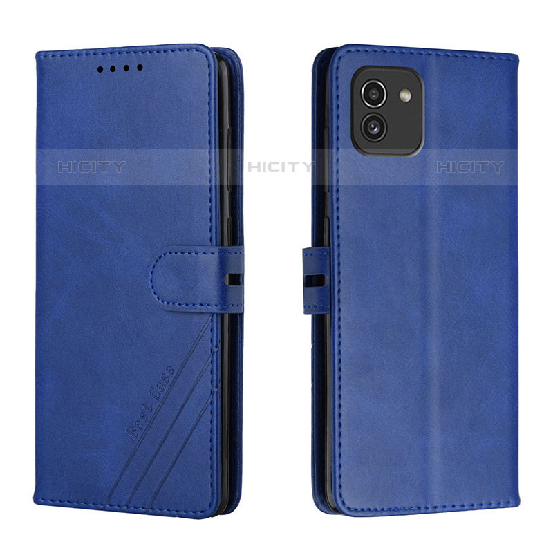 Handytasche Stand Schutzhülle Flip Leder Hülle H02X für Samsung Galaxy A03 Blau