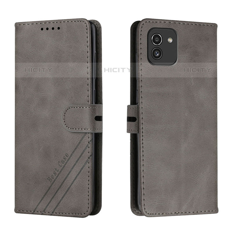 Handytasche Stand Schutzhülle Flip Leder Hülle H02X für Samsung Galaxy A03 Grau