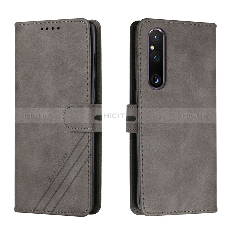 Handytasche Stand Schutzhülle Flip Leder Hülle H02X für Sony Xperia 1 V Grau Plus