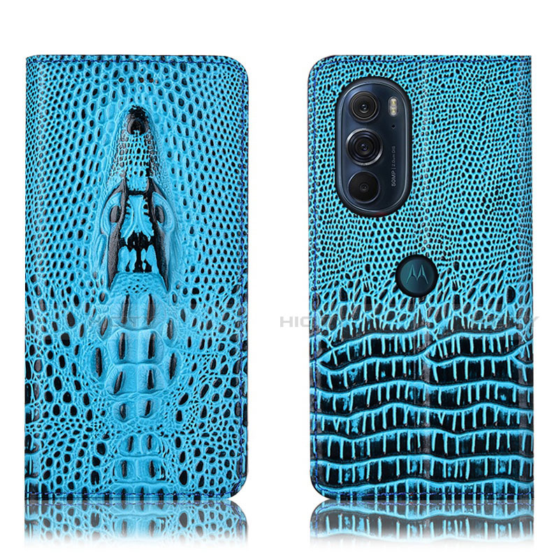 Handytasche Stand Schutzhülle Flip Leder Hülle H03P für Motorola Moto Edge 30 Pro 5G Hellblau