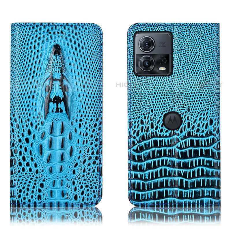 Handytasche Stand Schutzhülle Flip Leder Hülle H03P für Motorola Moto Edge S30 Pro 5G Hellblau