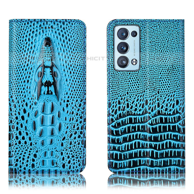 Handytasche Stand Schutzhülle Flip Leder Hülle H03P für Oppo Reno6 Pro 5G Hellblau