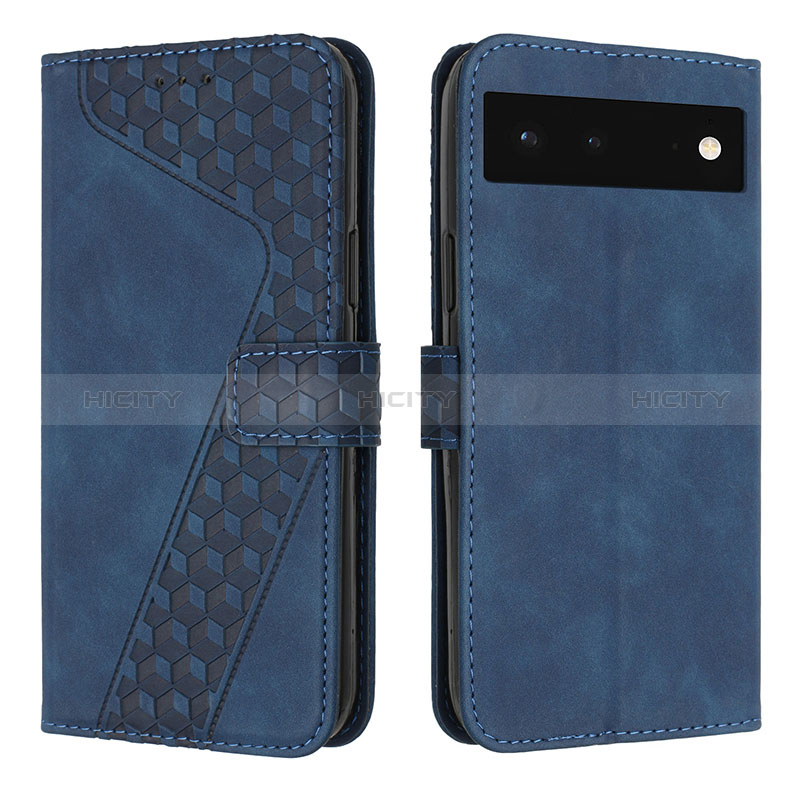 Handytasche Stand Schutzhülle Flip Leder Hülle H04X für Google Pixel 6 5G Blau Plus