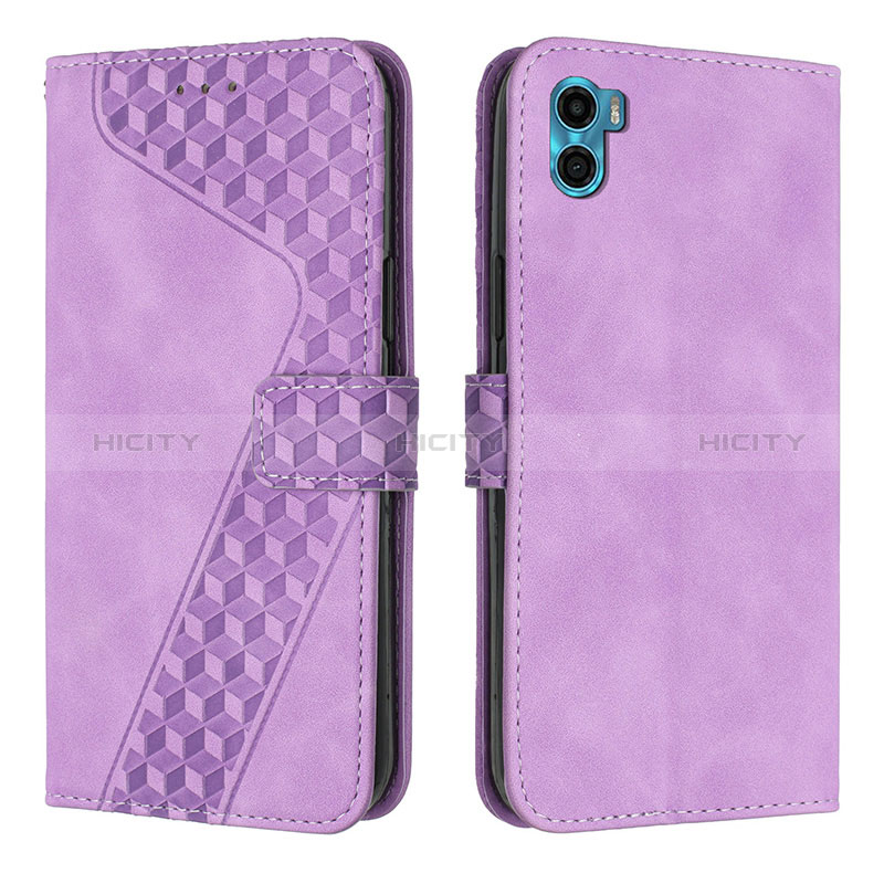 Handytasche Stand Schutzhülle Flip Leder Hülle H05X für Motorola Moto E22S Violett Plus