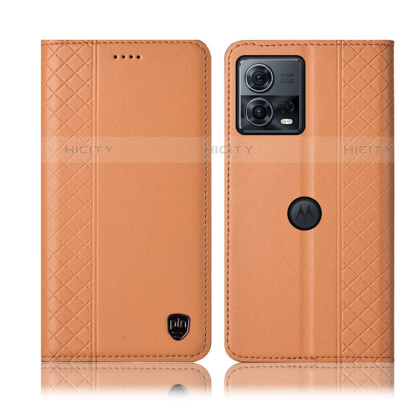 Handytasche Stand Schutzhülle Flip Leder Hülle H06P für Motorola Moto Edge 30 Fusion 5G Orange Plus