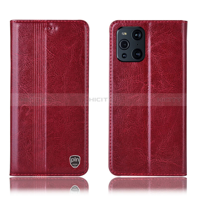 Handytasche Stand Schutzhülle Flip Leder Hülle H06P für Oppo Find X3 5G Rot