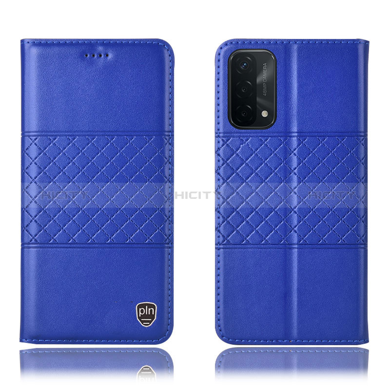 Handytasche Stand Schutzhülle Flip Leder Hülle H07P für Oppo A74 5G Blau Plus