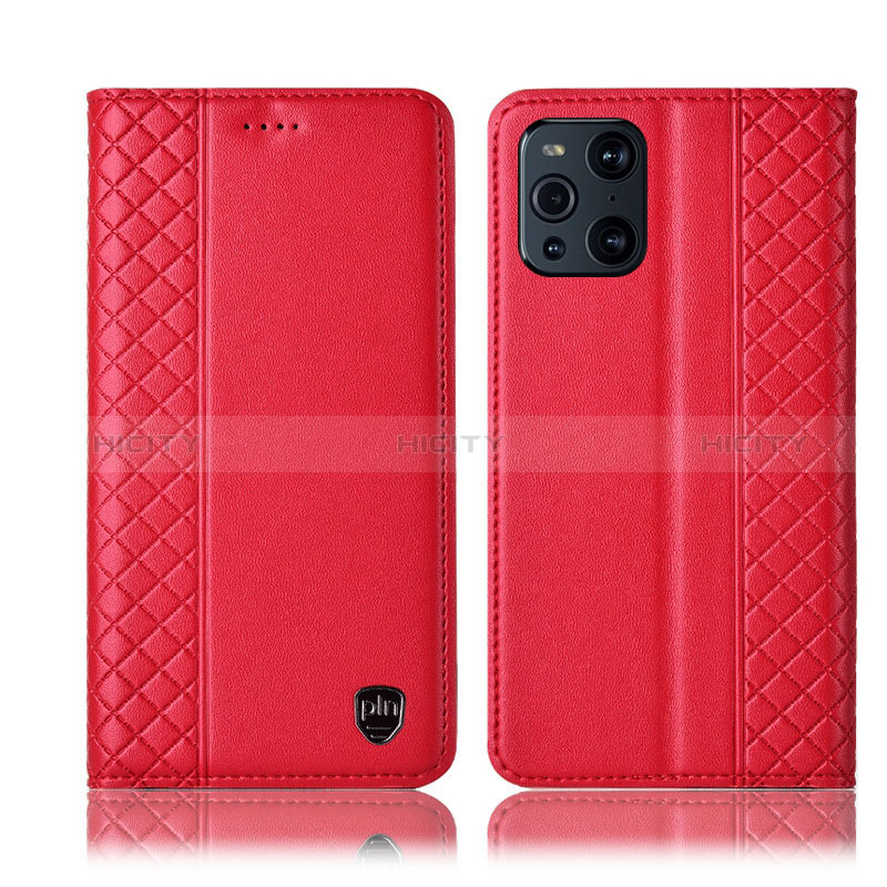 Handytasche Stand Schutzhülle Flip Leder Hülle H07P für Oppo Find X3 5G Rot