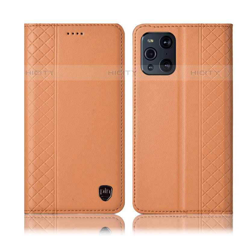 Handytasche Stand Schutzhülle Flip Leder Hülle H07P für Oppo Find X3 Pro 5G Orange