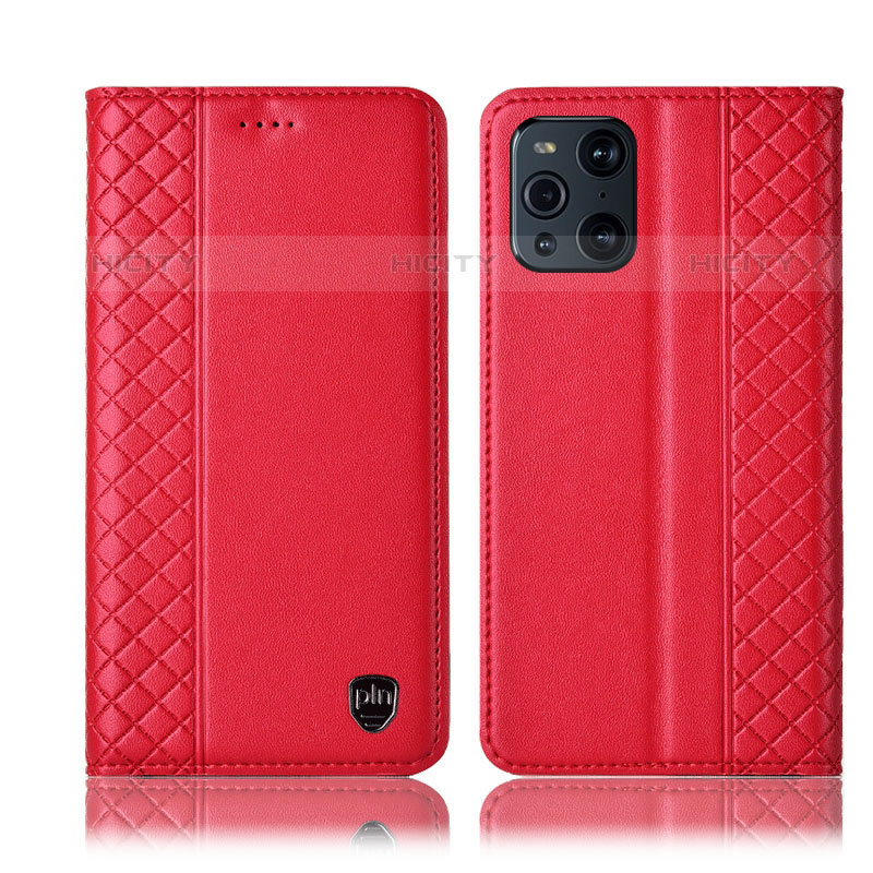 Handytasche Stand Schutzhülle Flip Leder Hülle H07P für Oppo Find X3 Pro 5G Rot Plus