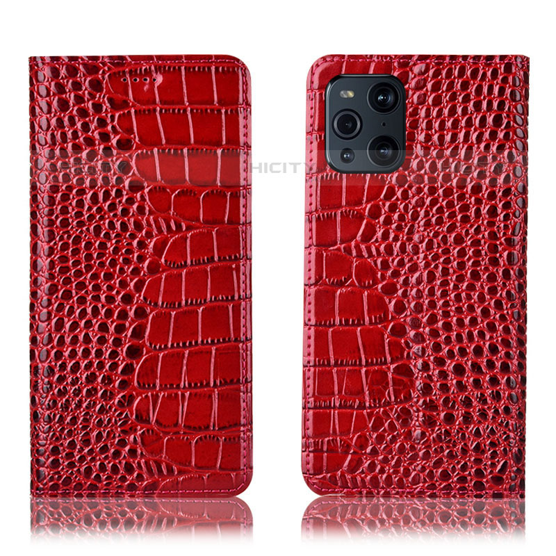 Handytasche Stand Schutzhülle Flip Leder Hülle H08P für Oppo Find X3 Pro 5G Rot