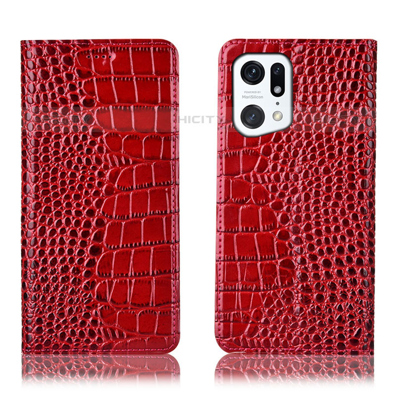 Handytasche Stand Schutzhülle Flip Leder Hülle H08P für Oppo Find X5 Pro 5G Rot Plus