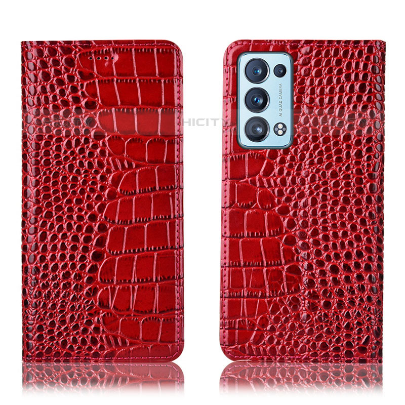 Handytasche Stand Schutzhülle Flip Leder Hülle H08P für Oppo Reno6 Pro+ Plus 5G Rot