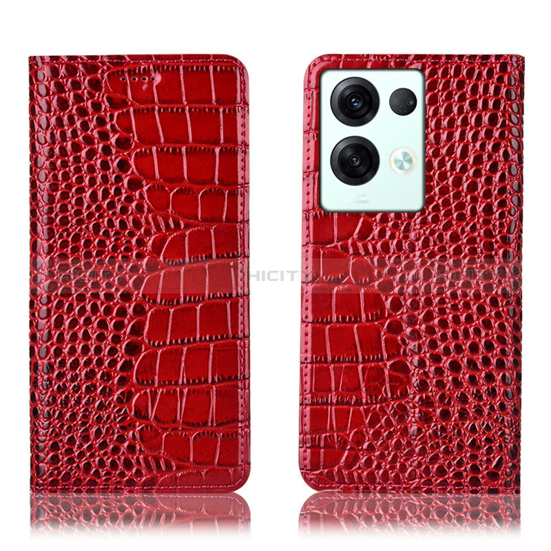 Handytasche Stand Schutzhülle Flip Leder Hülle H08P für Oppo Reno9 Pro+ Plus 5G Rot