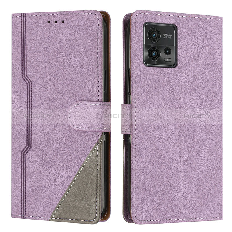 Handytasche Stand Schutzhülle Flip Leder Hülle H10X für Motorola Moto G72 Violett