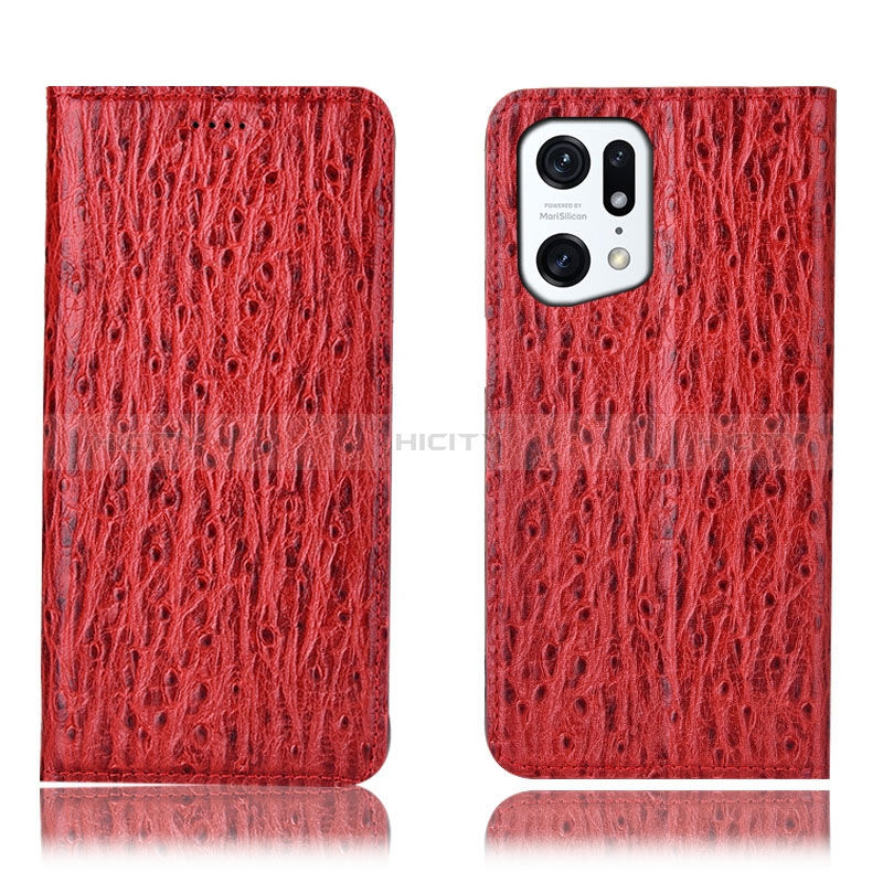 Handytasche Stand Schutzhülle Flip Leder Hülle H18P für Oppo Find X5 5G Rot