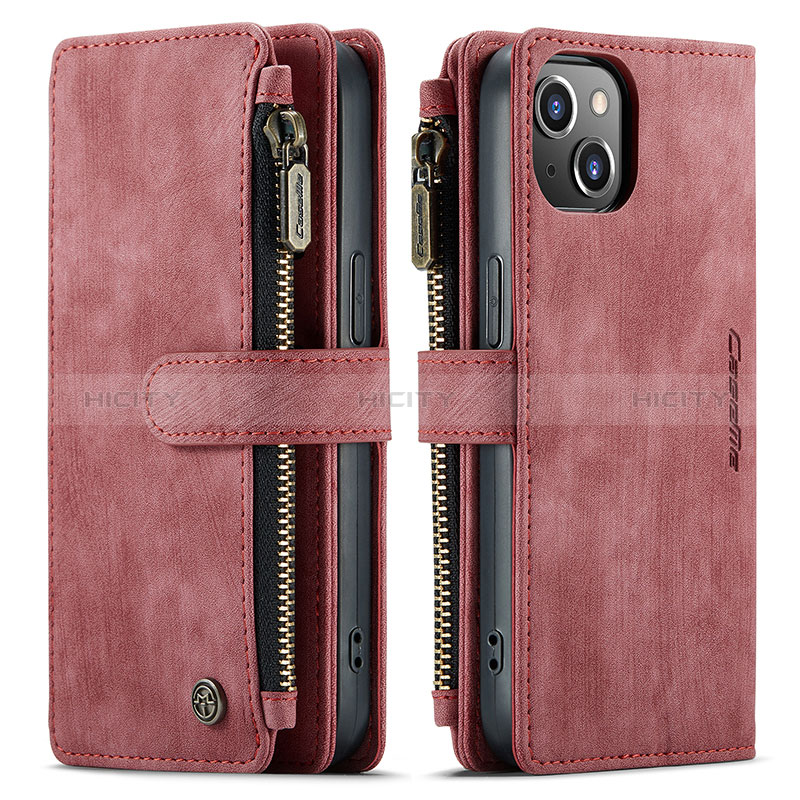 Handytasche Stand Schutzhülle Flip Leder Hülle H28 für Apple iPhone 15 Rot Plus