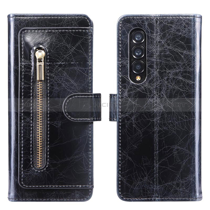 Handytasche Stand Schutzhülle Flip Leder Hülle JDK für Samsung Galaxy Z Fold3 5G Schwarz Plus