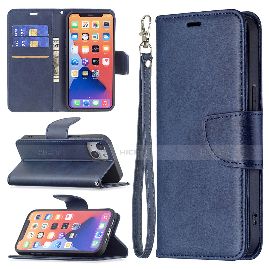 Handytasche Stand Schutzhülle Flip Leder Hülle L01 für Apple iPhone 13 Blau