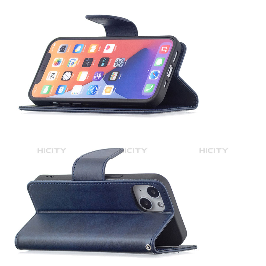 Handytasche Stand Schutzhülle Flip Leder Hülle L01 für Apple iPhone 13 Blau