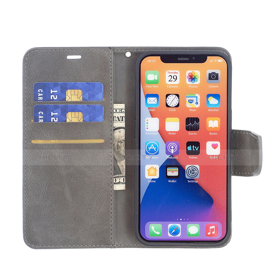 Handytasche Stand Schutzhülle Flip Leder Hülle L01 für Apple iPhone 13 Grau groß