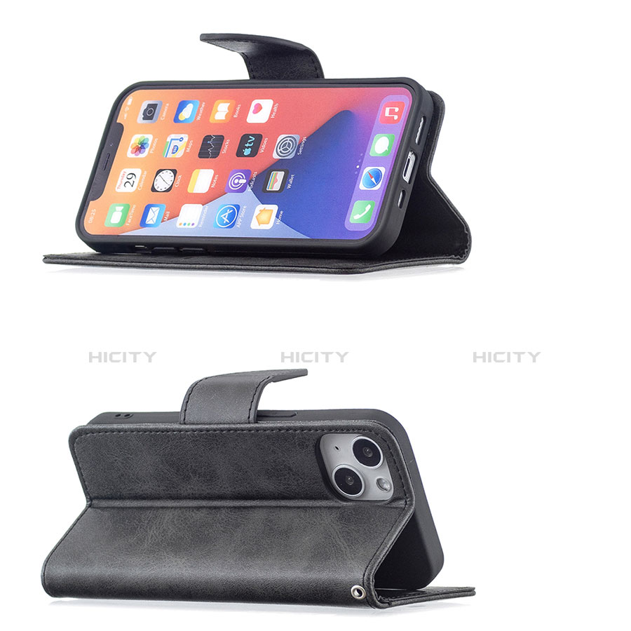 Handytasche Stand Schutzhülle Flip Leder Hülle L01 für Apple iPhone 13 Mini Schwarz