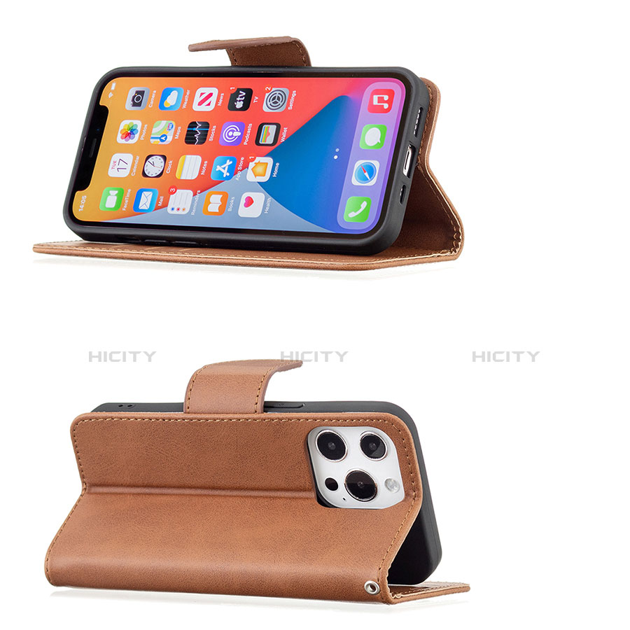 Handytasche Stand Schutzhülle Flip Leder Hülle L01 für Apple iPhone 13 Pro Braun