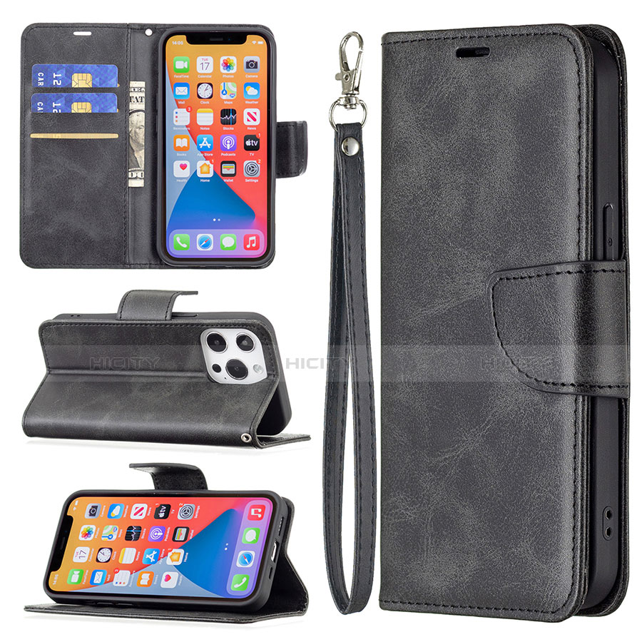 Handytasche Stand Schutzhülle Flip Leder Hülle L01 für Apple iPhone 13 Pro Max Schwarz