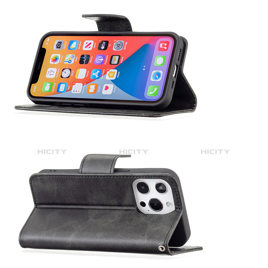 Handytasche Stand Schutzhülle Flip Leder Hülle L01 für Apple iPhone 13 Pro Max Schwarz