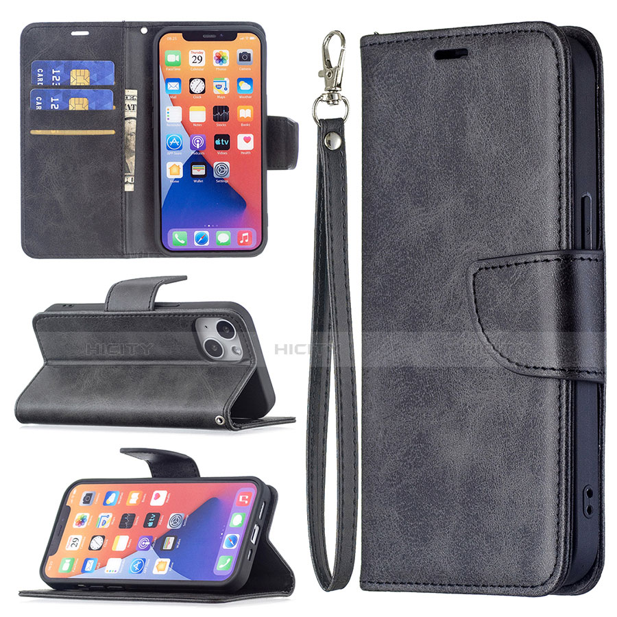 Handytasche Stand Schutzhülle Flip Leder Hülle L01 für Apple iPhone 13 Schwarz groß