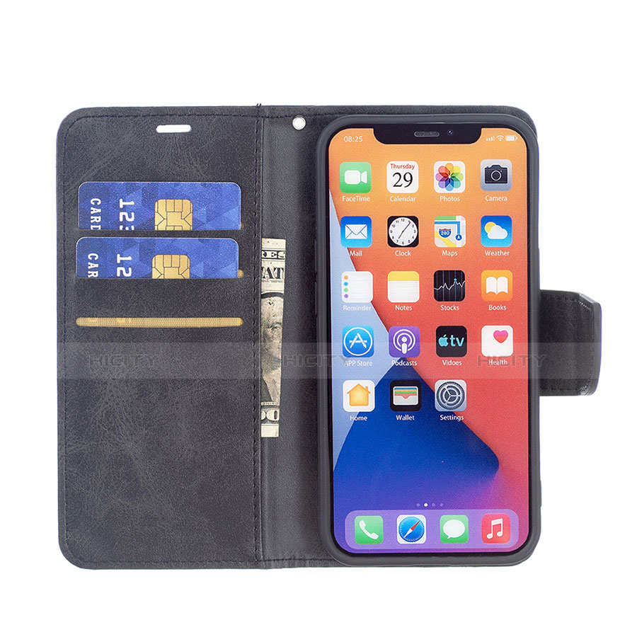 Handytasche Stand Schutzhülle Flip Leder Hülle L01 für Apple iPhone 13 Schwarz groß