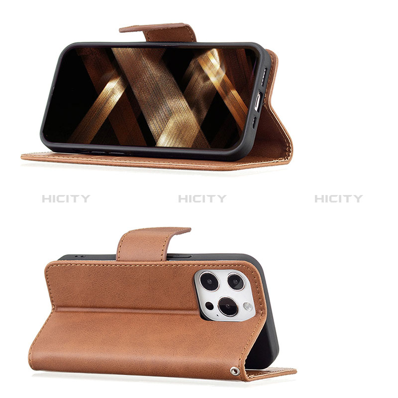 Handytasche Stand Schutzhülle Flip Leder Hülle L01 für Apple iPhone 14 Pro Braun groß