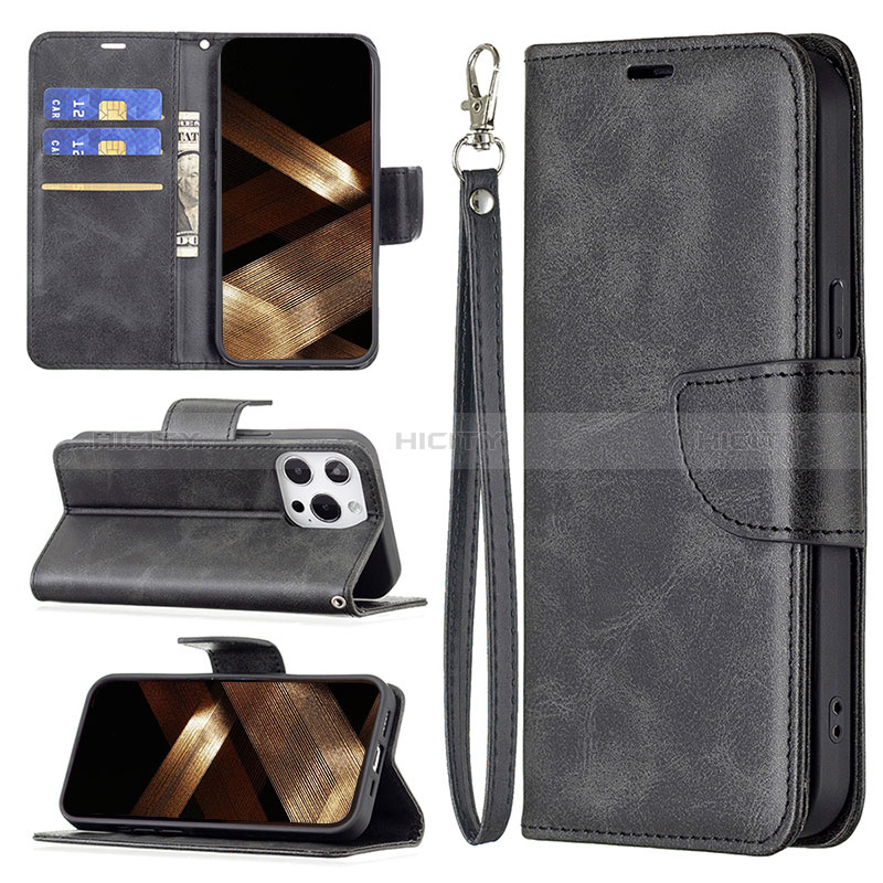 Handytasche Stand Schutzhülle Flip Leder Hülle L01 für Apple iPhone 14 Pro Max Schwarz groß