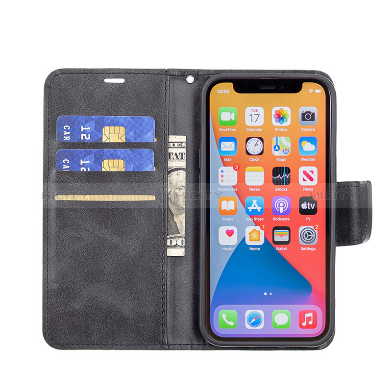 Handytasche Stand Schutzhülle Flip Leder Hülle L01 für Apple iPhone 14 Pro Max Schwarz groß