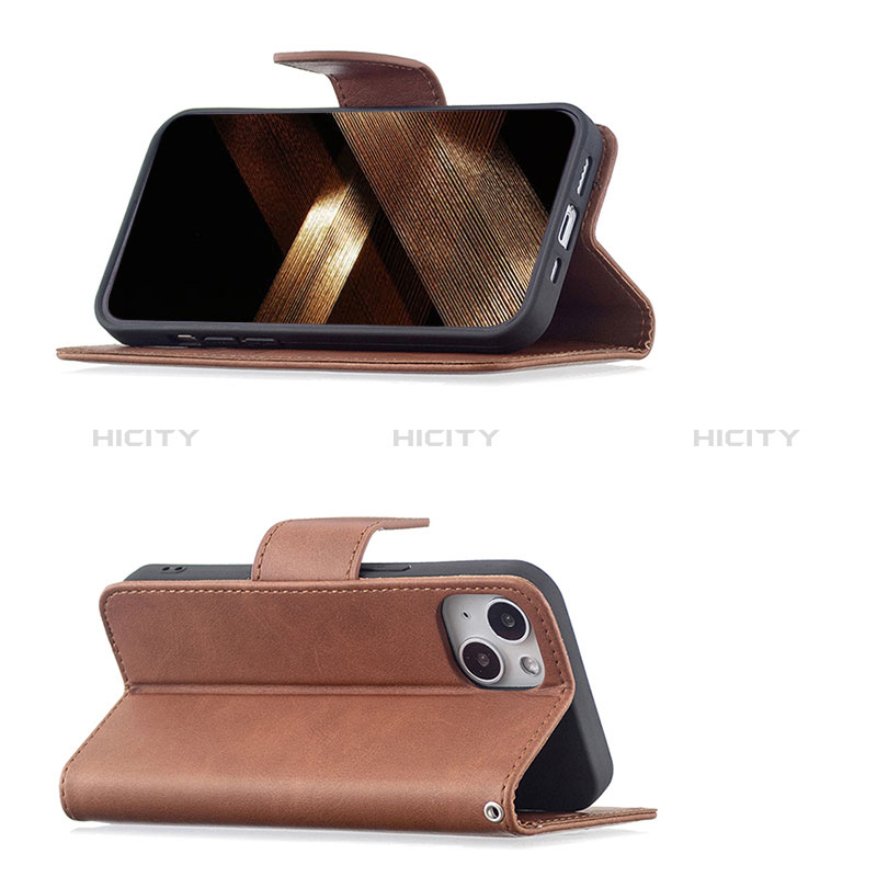 Handytasche Stand Schutzhülle Flip Leder Hülle L01 für Apple iPhone 15 Braun groß