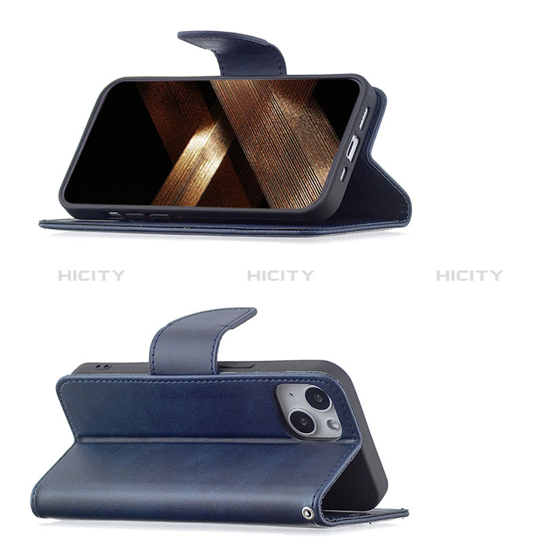 Handytasche Stand Schutzhülle Flip Leder Hülle L01 für Apple iPhone 15 Plus Blau