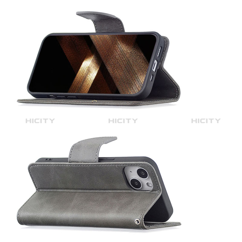 Handytasche Stand Schutzhülle Flip Leder Hülle L01 für Apple iPhone 15 Plus Grau