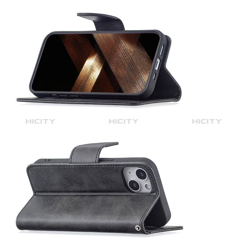 Handytasche Stand Schutzhülle Flip Leder Hülle L01 für Apple iPhone 15 Plus Schwarz