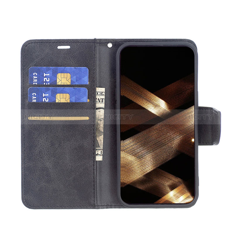 Handytasche Stand Schutzhülle Flip Leder Hülle L01 für Apple iPhone 15 Plus Schwarz