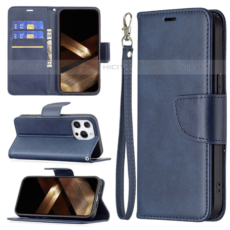 Handytasche Stand Schutzhülle Flip Leder Hülle L01 für Apple iPhone 15 Pro Blau