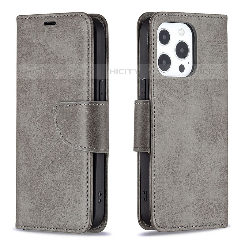 Handytasche Stand Schutzhülle Flip Leder Hülle L01 für Apple iPhone 15 Pro Max Dunkelgrau