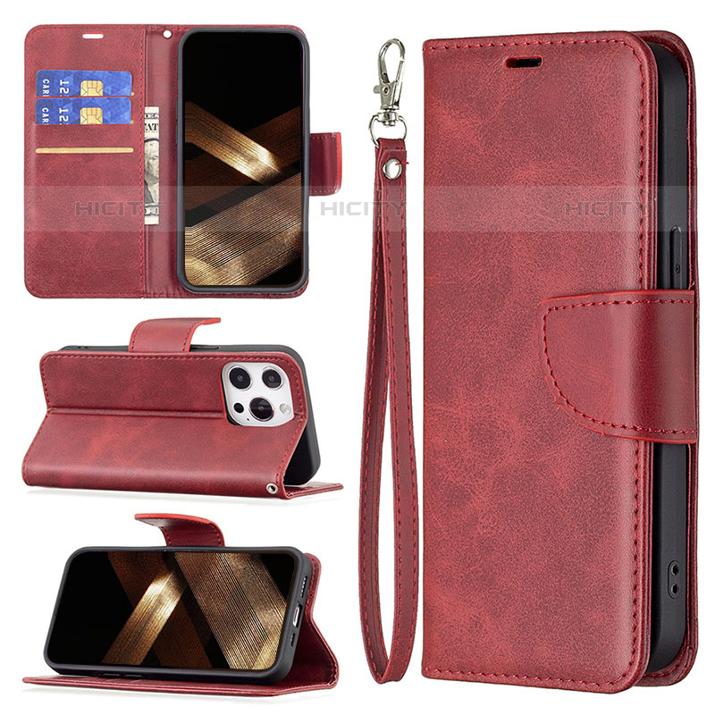 Handytasche Stand Schutzhülle Flip Leder Hülle L01 für Apple iPhone 15 Pro Max Rot