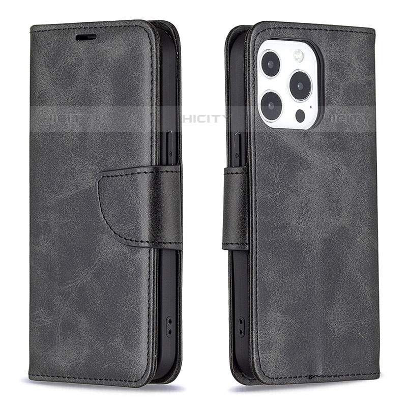 Handytasche Stand Schutzhülle Flip Leder Hülle L01 für Apple iPhone 15 Pro Max Schwarz