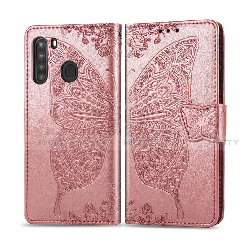 Handytasche Stand Schutzhülle Flip Leder Hülle L01 für Samsung Galaxy A21 Rosegold Plus