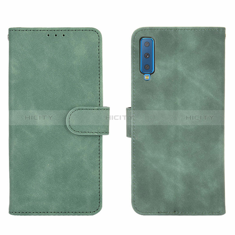 Handytasche Stand Schutzhülle Flip Leder Hülle L01Z für Samsung Galaxy A7 (2018) A750 Grün Plus