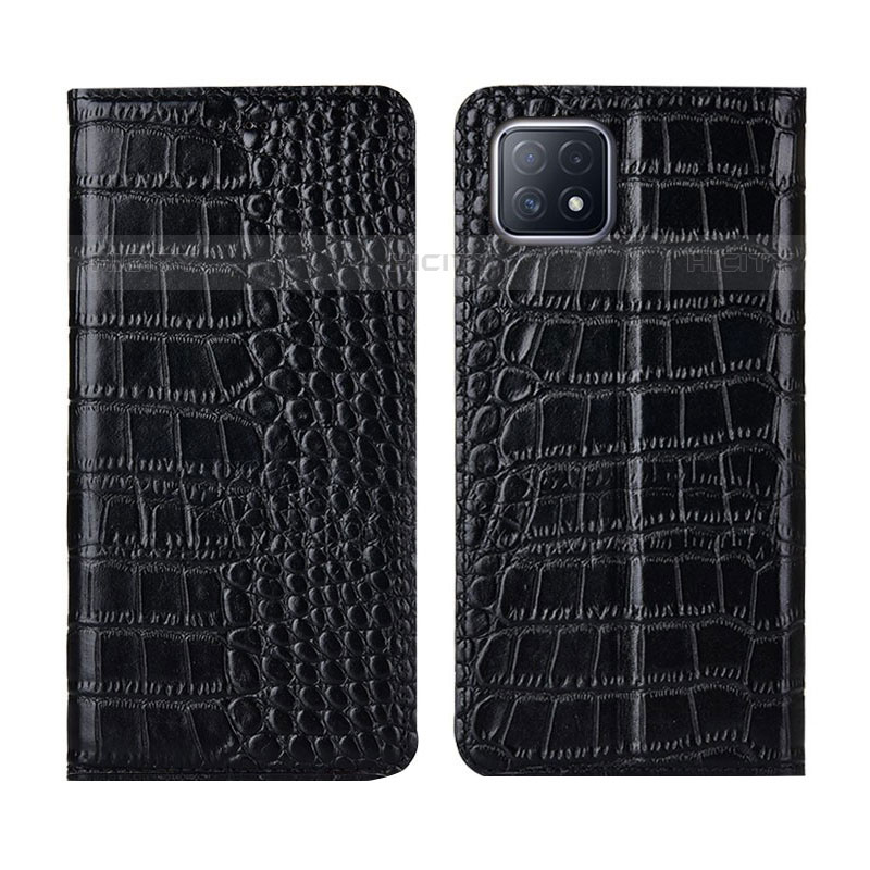 Handytasche Stand Schutzhülle Flip Leder Hülle L02 für Oppo A53 5G Schwarz